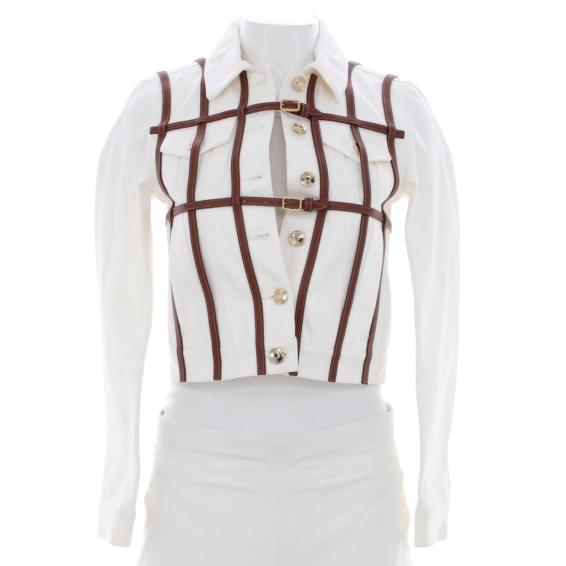 Women's Harness Detail Jacket Cotton with Leather