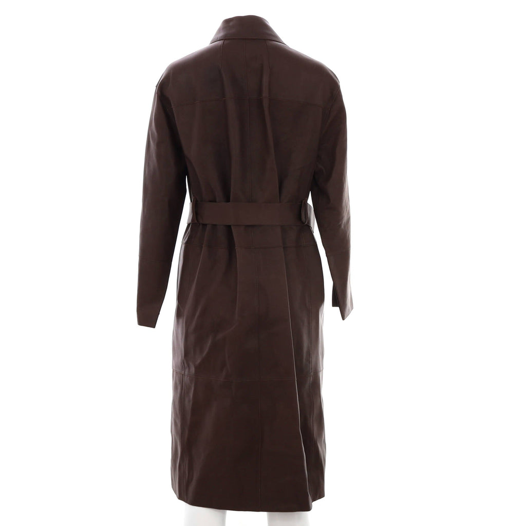 Women's Double Breasted Belted Trench Coat Leather