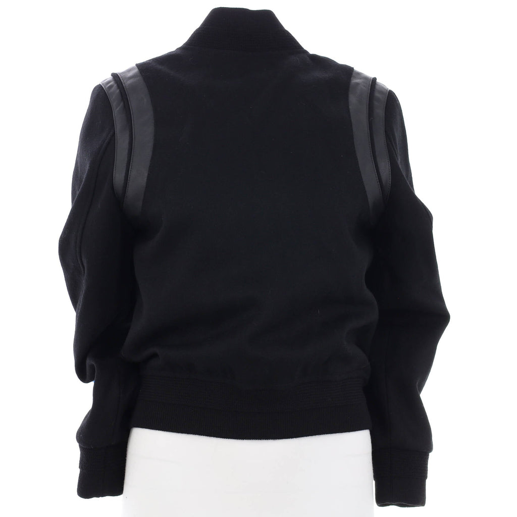Women's Classic Teddy Bomber Jacket Wool Blend with Leather
