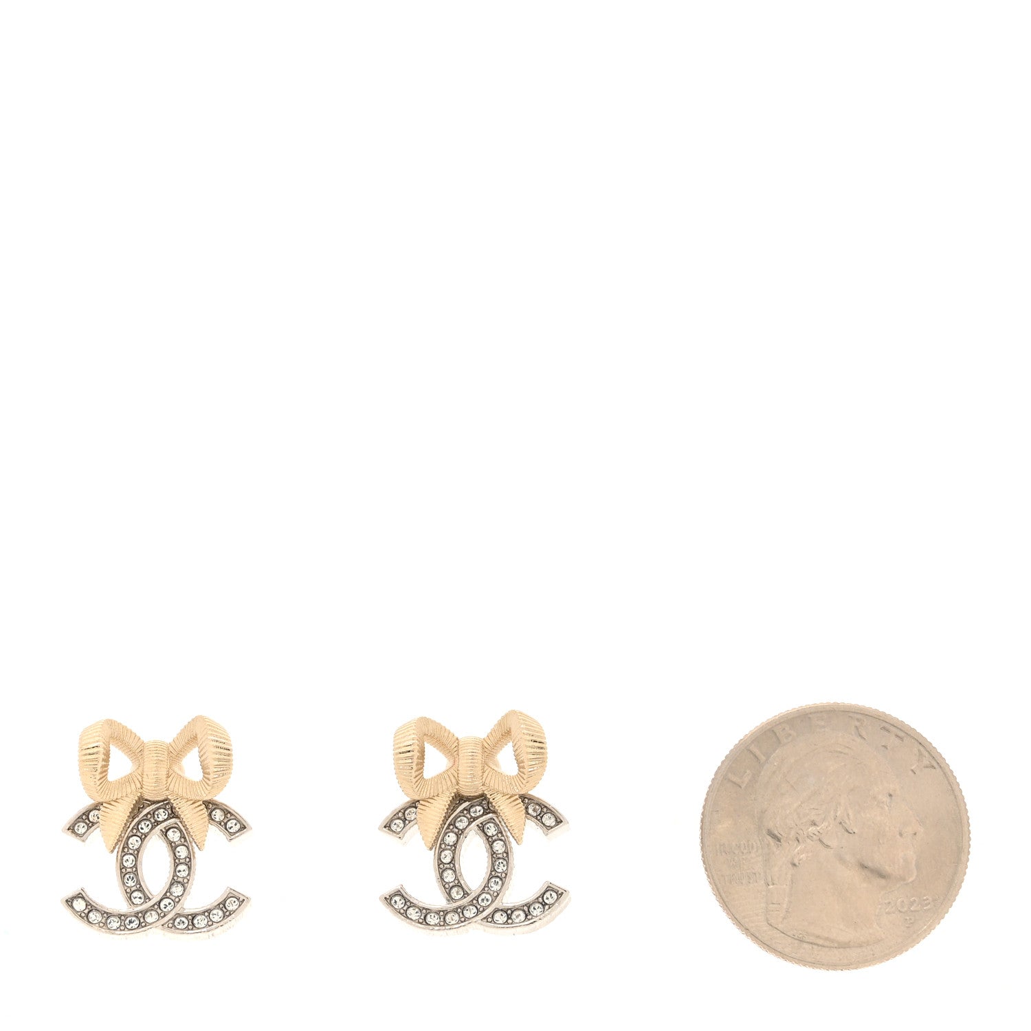 Crystal CC Bow Earrings Silver Gold