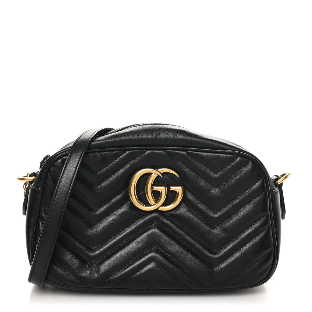 Calfskin Matelasse Small GG Marmont Chain Shoulder Bag Black