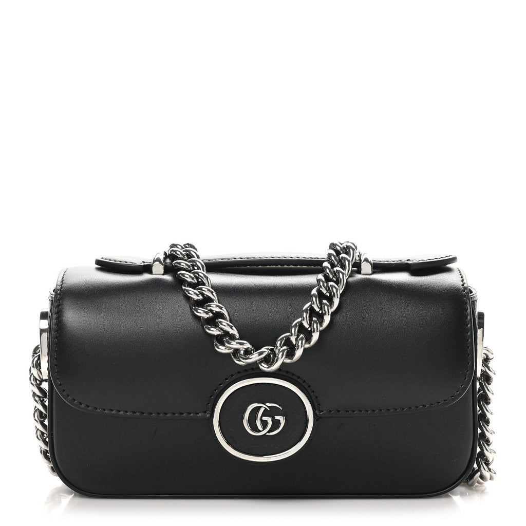 Senna Calfskin Petite GG Top Handle Shoulder Bag Black