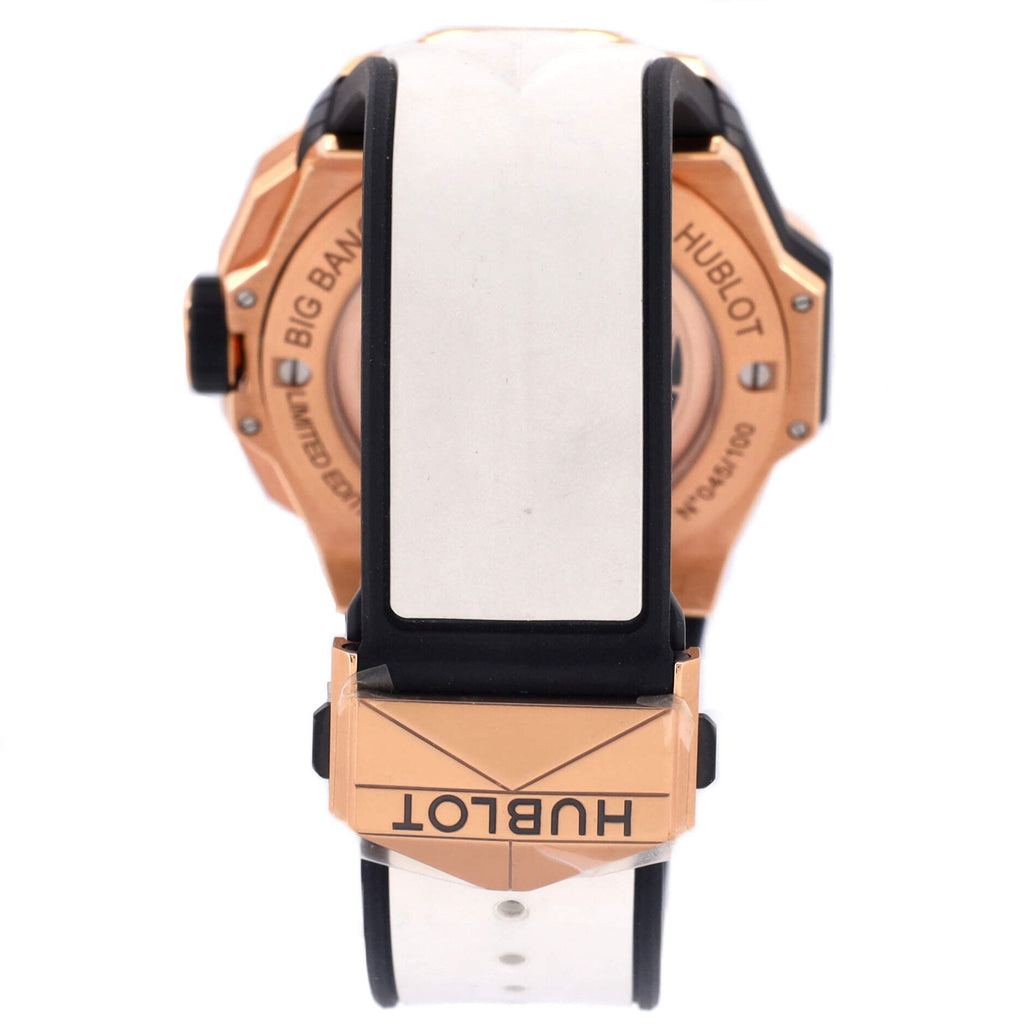 Big Bang Sang Bleu II Chronograph Skeleton Automatic Watch Yellow Gold and Rubber 45