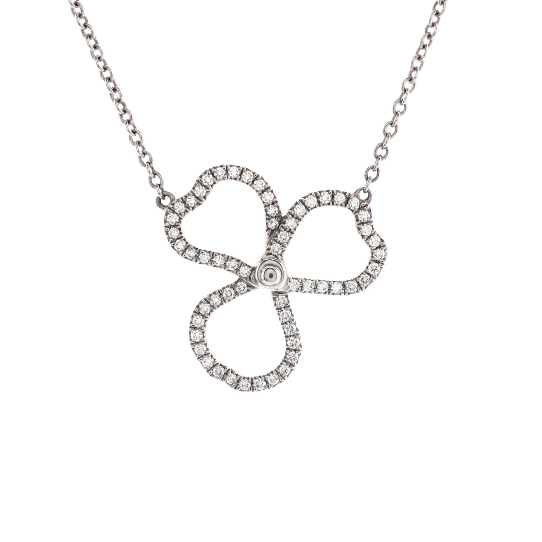 Open Paper Flower Pendant Necklace Platinum and Diamonds Small