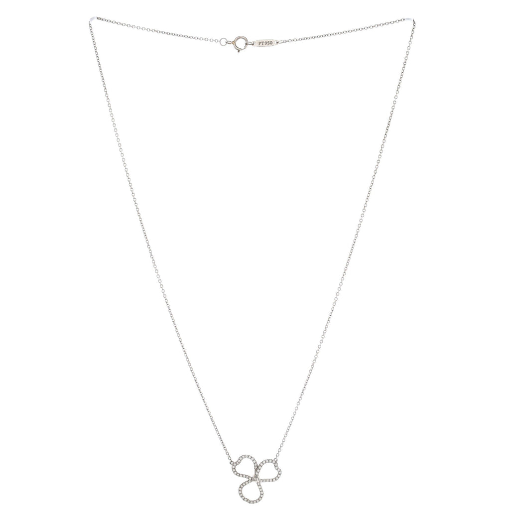 Open Paper Flower Pendant Necklace Platinum and Diamonds Small