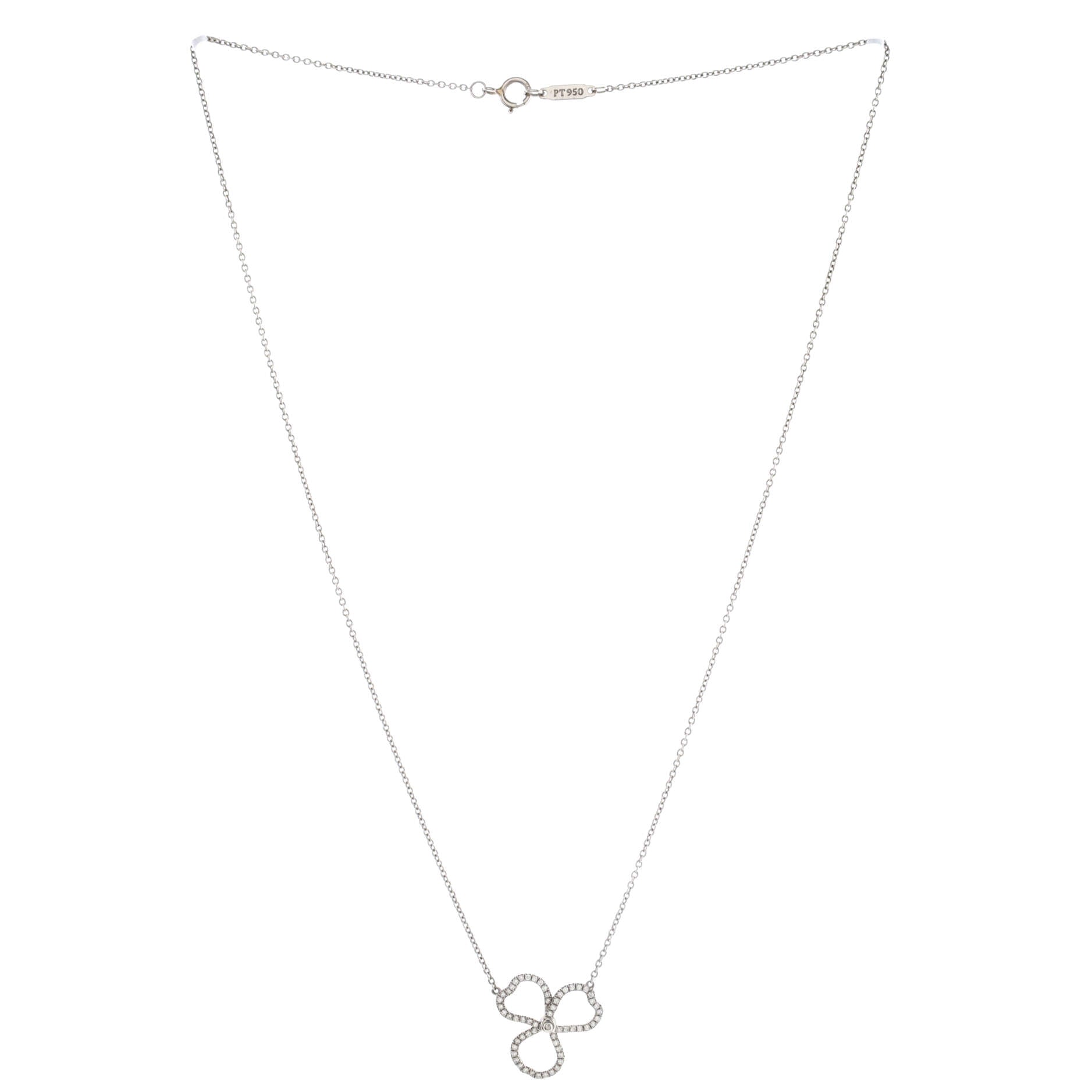 Open Paper Flower Pendant Necklace Platinum and Diamonds Small