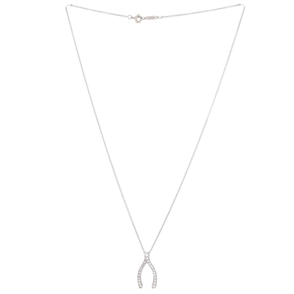 Wishbone Pendant Necklace Platinum and Diamonds