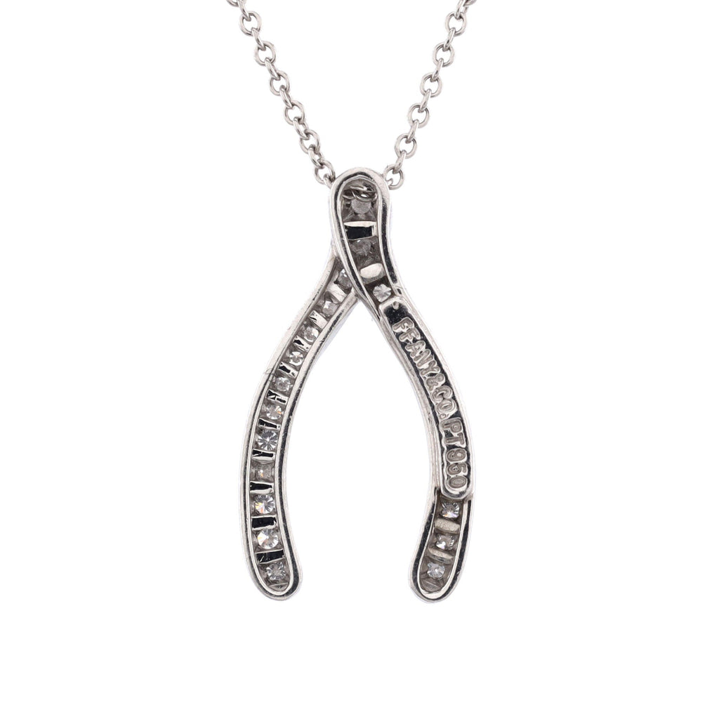 Wishbone Pendant Necklace Platinum and Diamonds