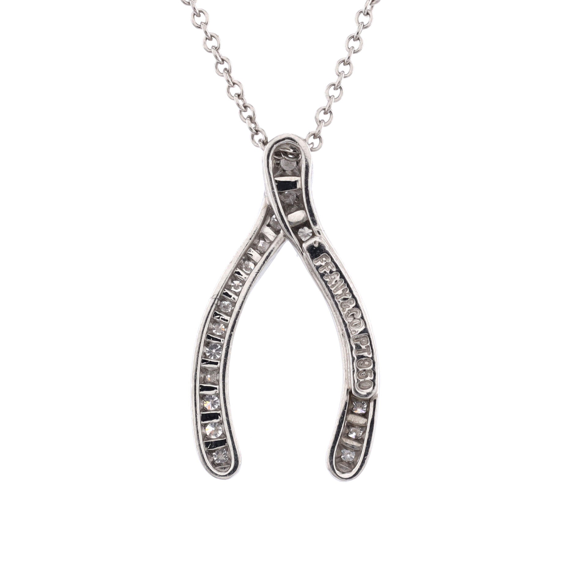 Wishbone Pendant Necklace Platinum and Diamonds