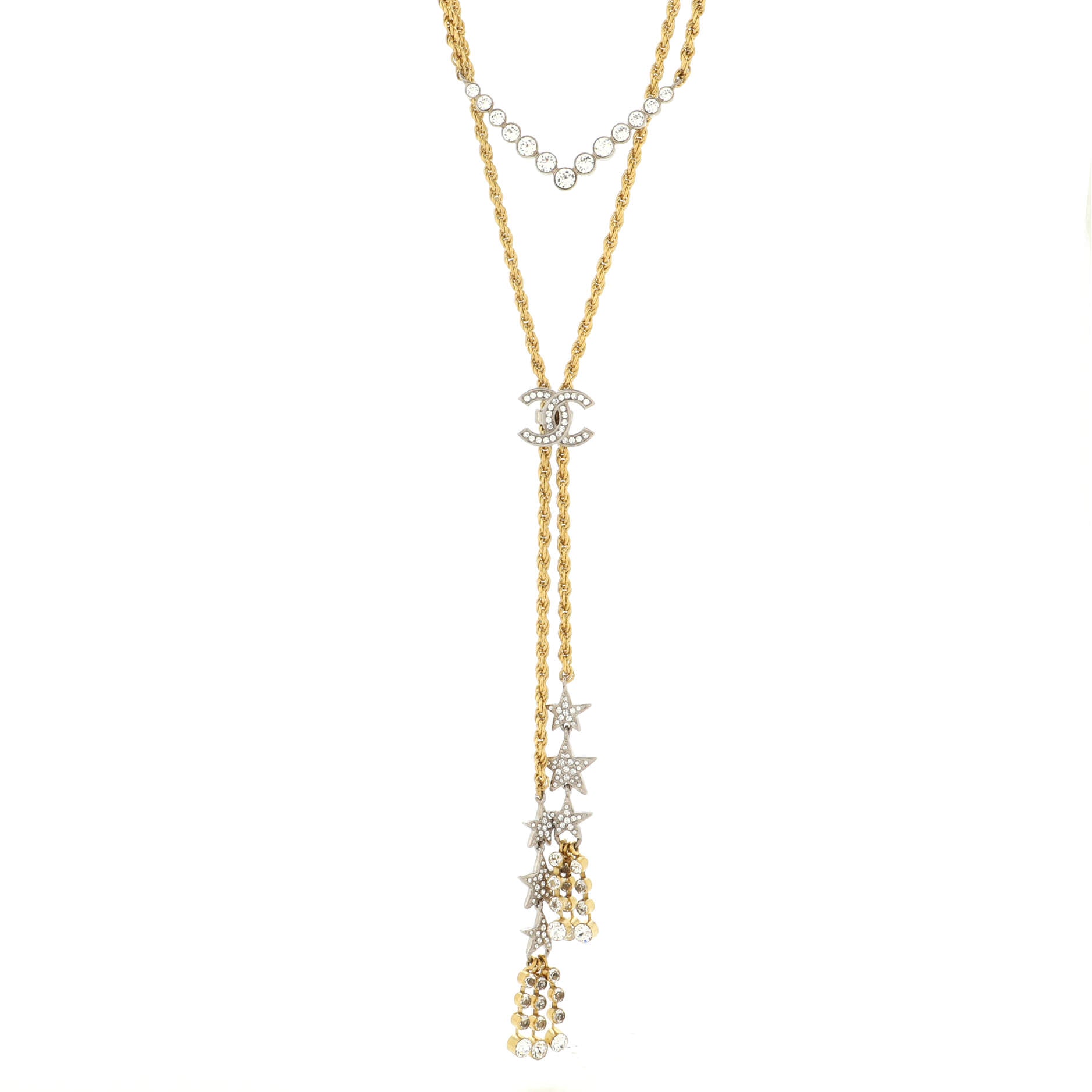 CC Stars Lariat Necklace Metal with Crystals