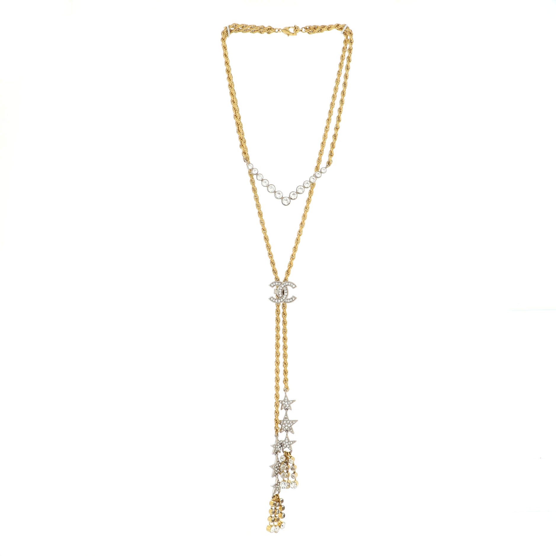 CC Stars Lariat Necklace Metal with Crystals