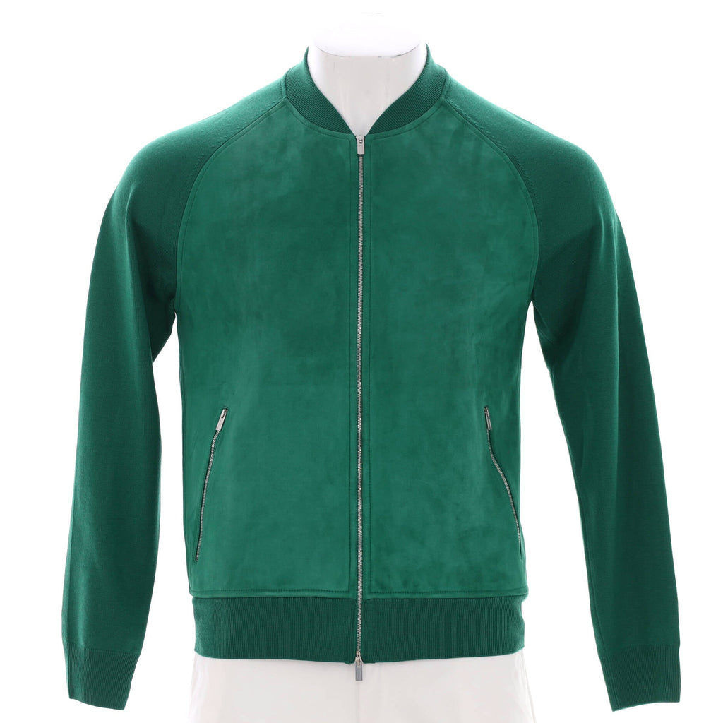 Men's Zip Up Bomber Jacket Goatskin and Suede
