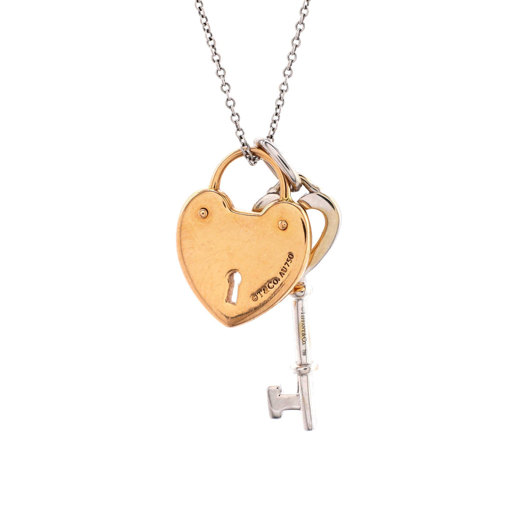 Heart Key Pendant and Lock Necklace 18K White Gold with 18K Rose Gold with Diamonds Medium