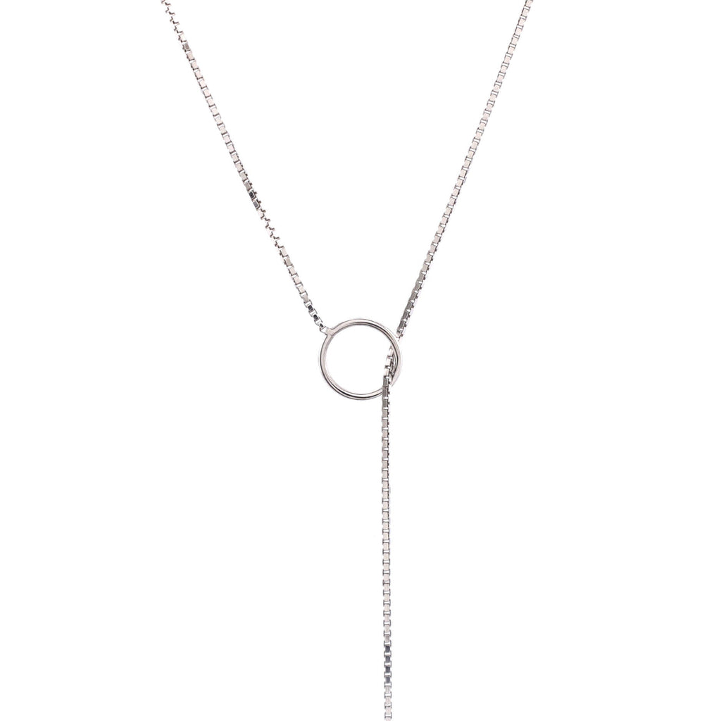 Logo Lariat Necklace 18K White Gold