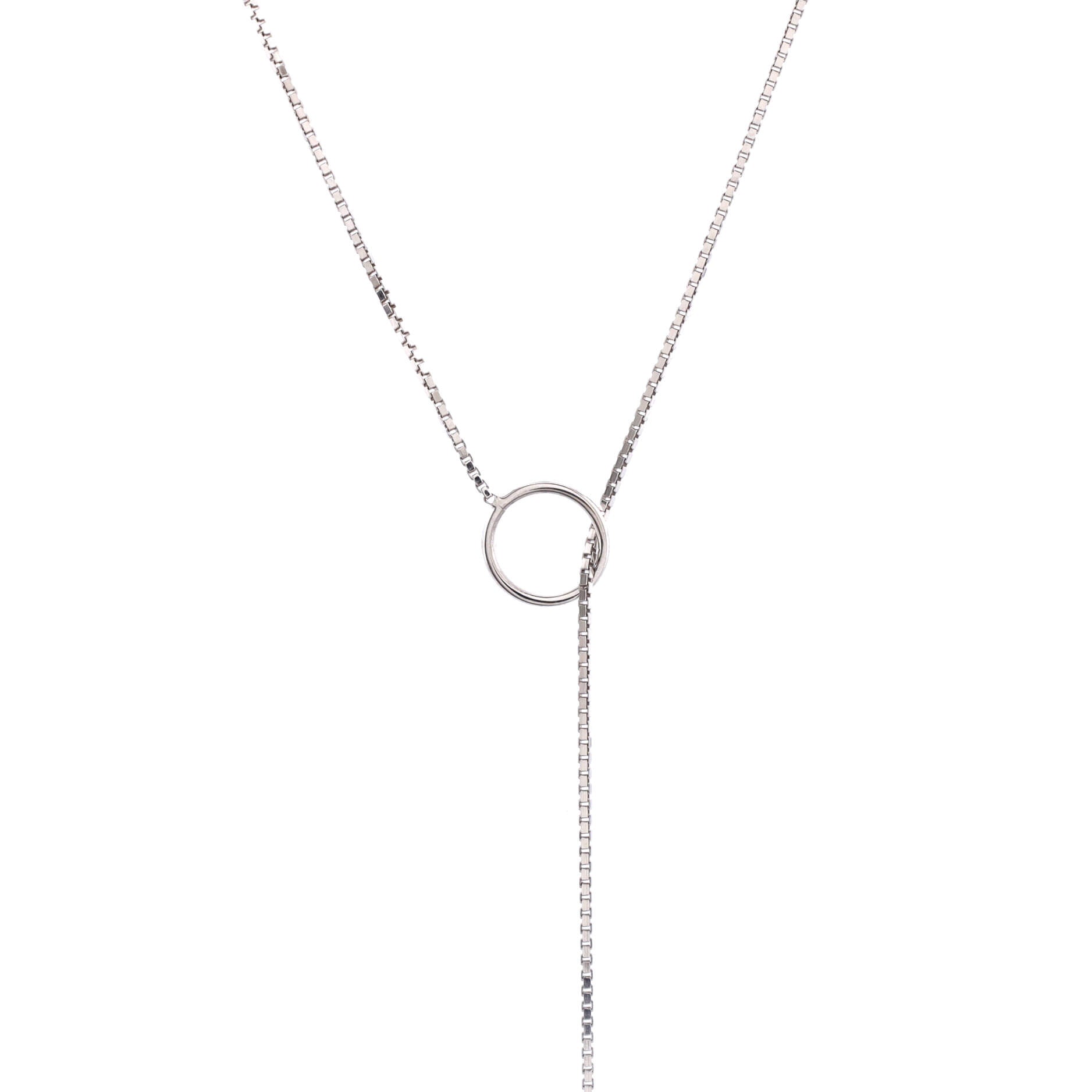 Logo Lariat Necklace 18K White Gold