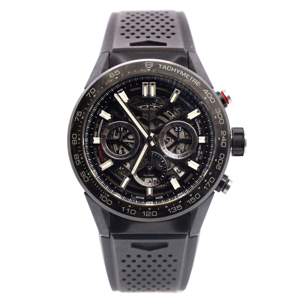 Carrera Calibre Heuer 02 Skeleton Chronograph Automatic Watch Carbon and Rubber 45