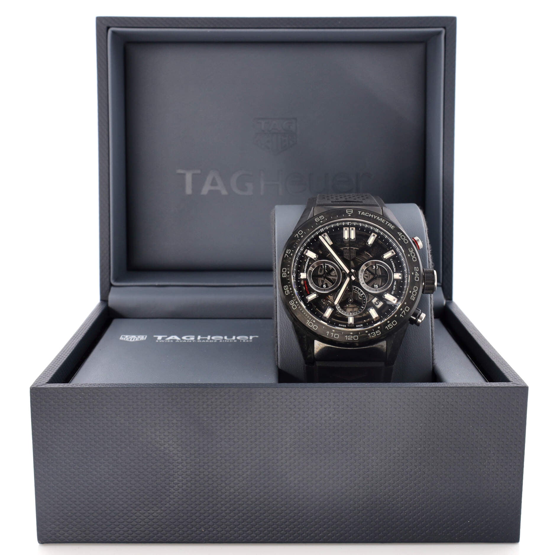 Carrera Calibre Heuer 02 Skeleton Chronograph Automatic Watch Carbon and Rubber 45