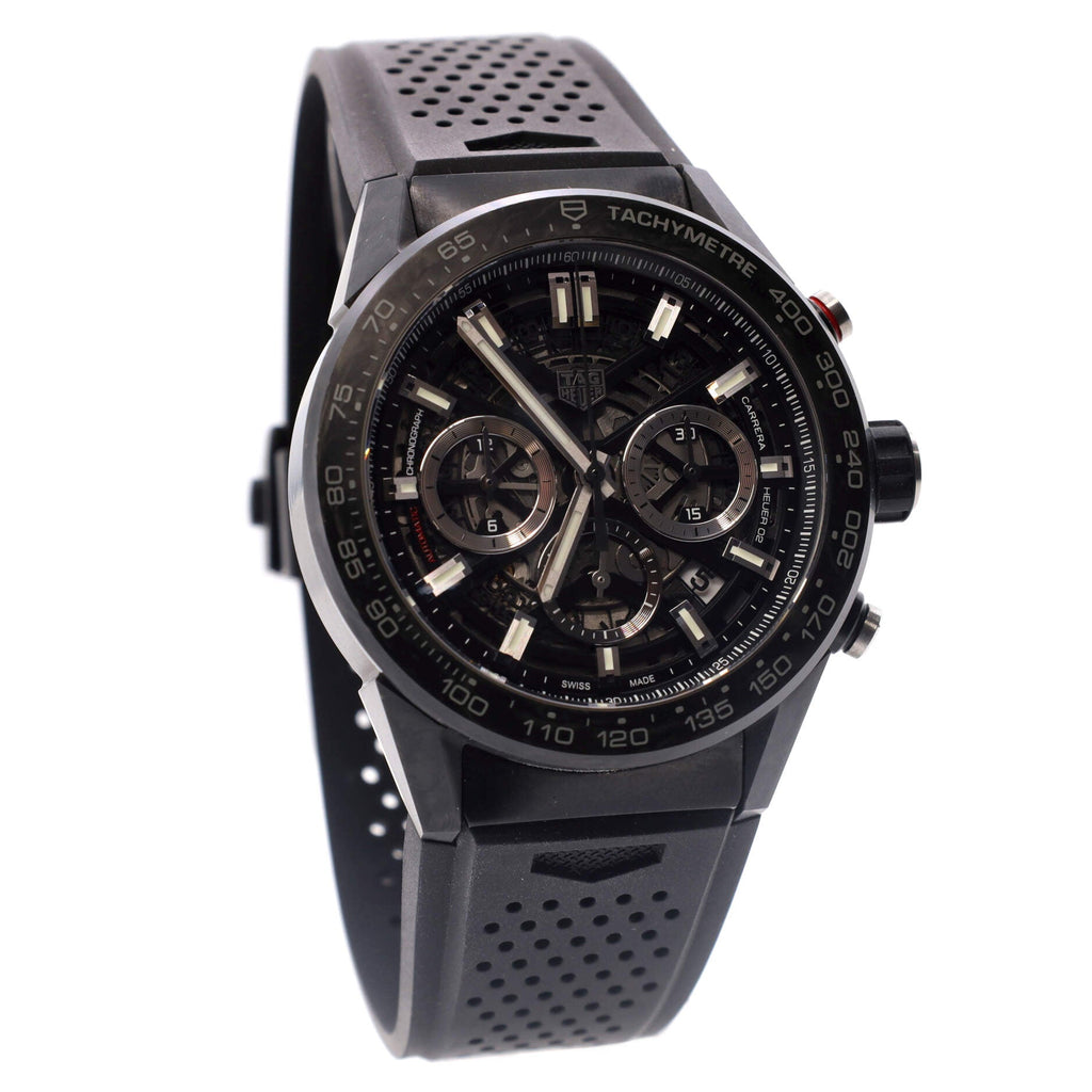 Carrera Calibre Heuer 02 Skeleton Chronograph Automatic Watch Carbon and Rubber 45