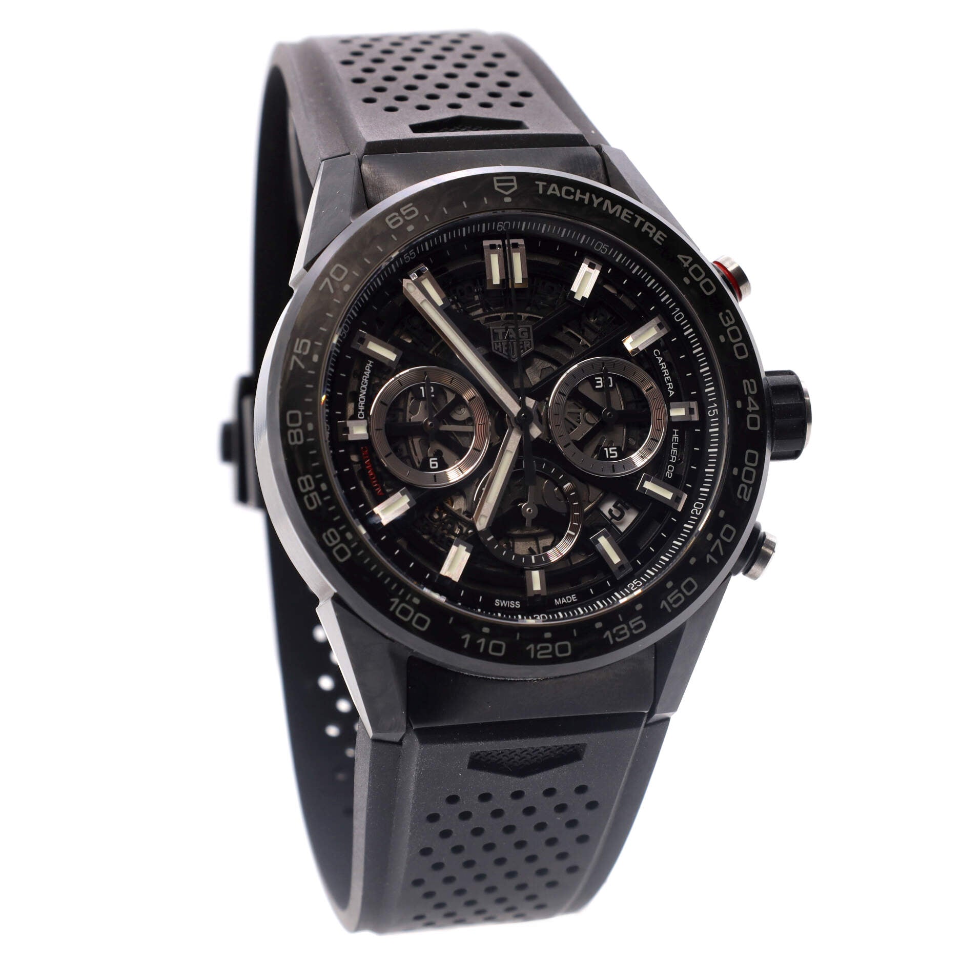 Carrera Calibre Heuer 02 Skeleton Chronograph Automatic Watch Carbon and Rubber 45