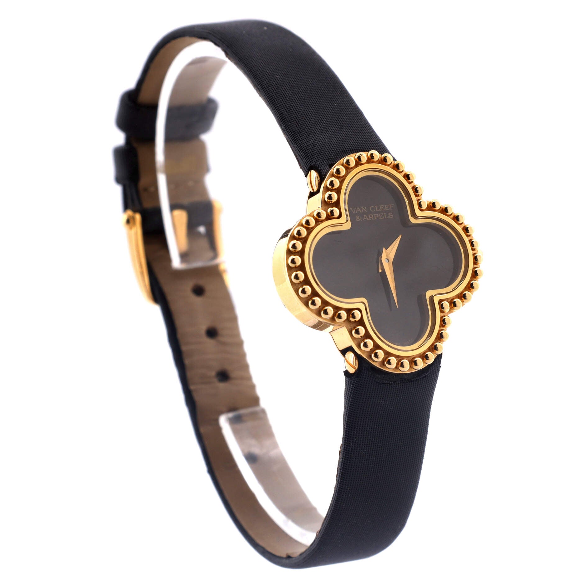 Alhambra Quartz Watch Yellow Gold and Satin with Onyx 26