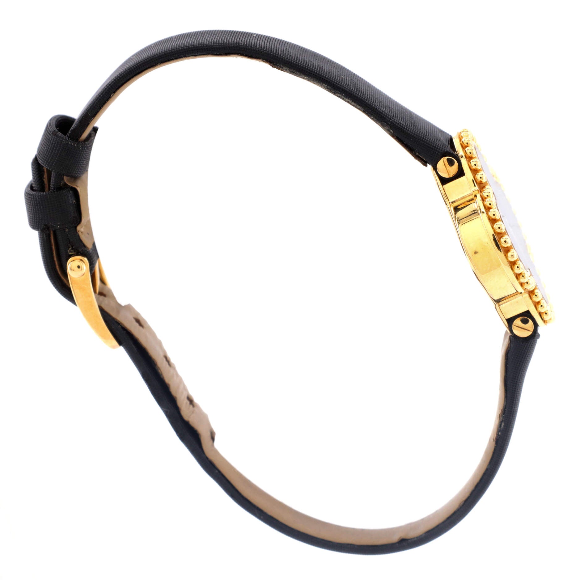 Alhambra Quartz Watch Yellow Gold and Satin with Onyx 26