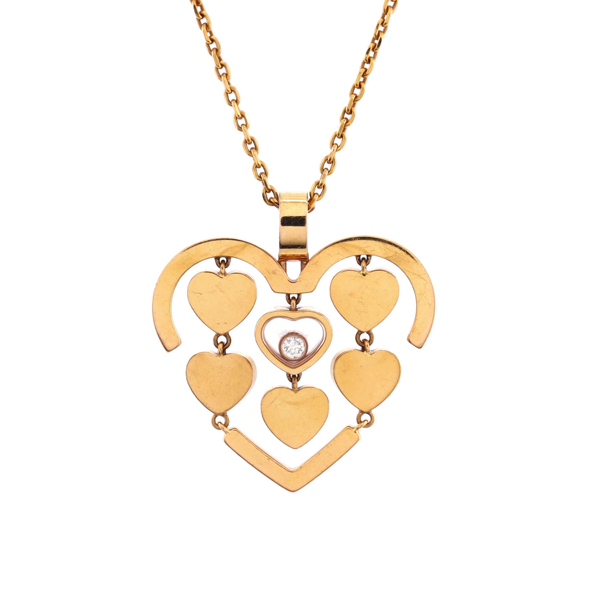 Happy Amore Heart Pendant Necklace 18K Yellow Gold and Diamond