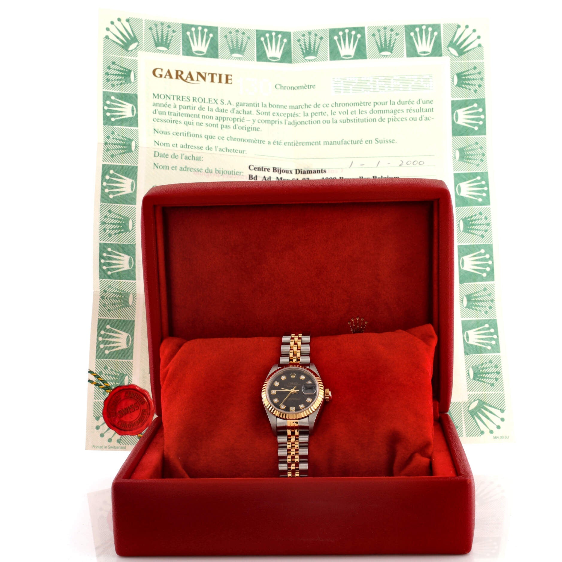 Oyster Perpetual Datejust Automatic Watch Stainless Steel and Yellow Gold with Diamond Markers 26