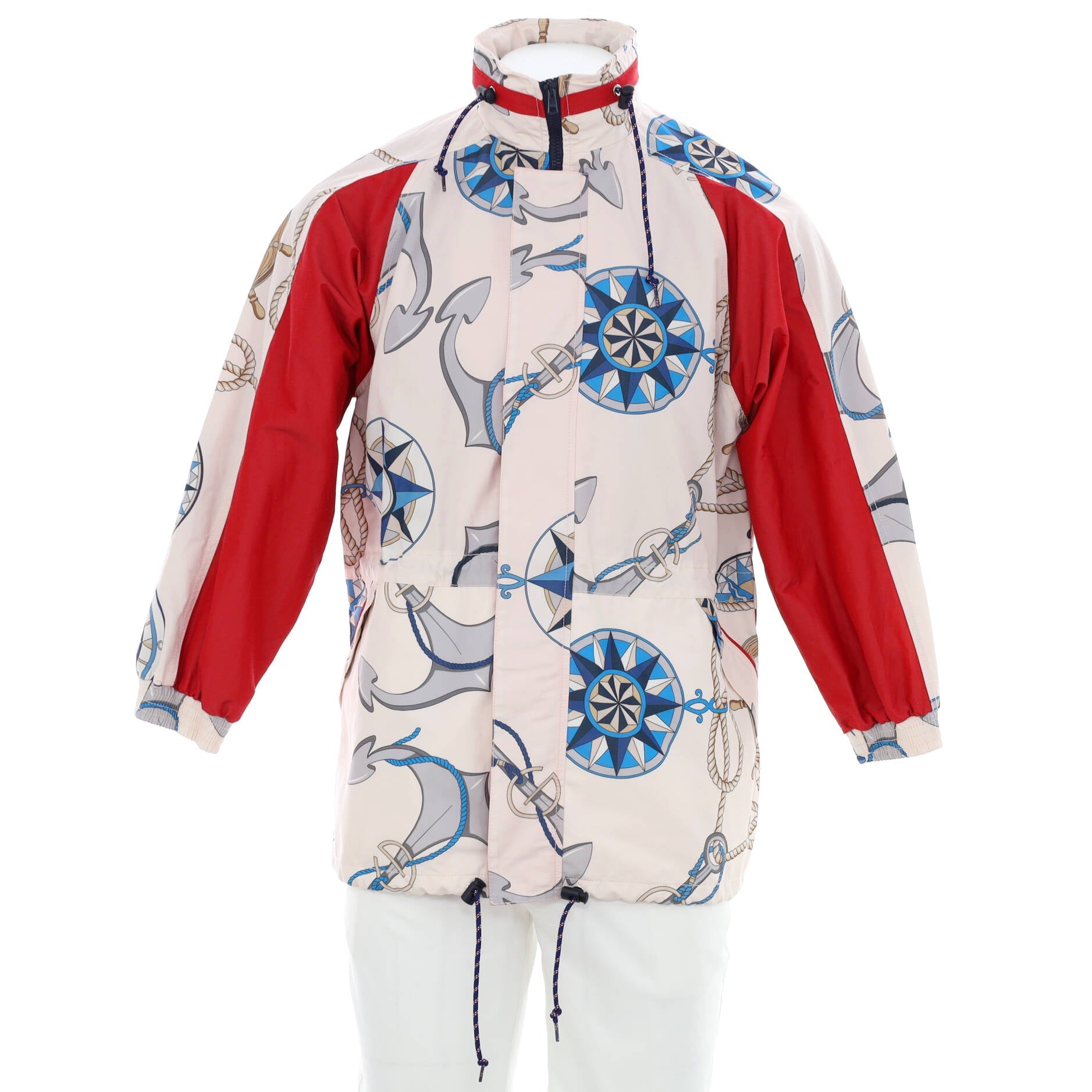 Men's Nautical Zip Windbreaker Printed Polyester Blend