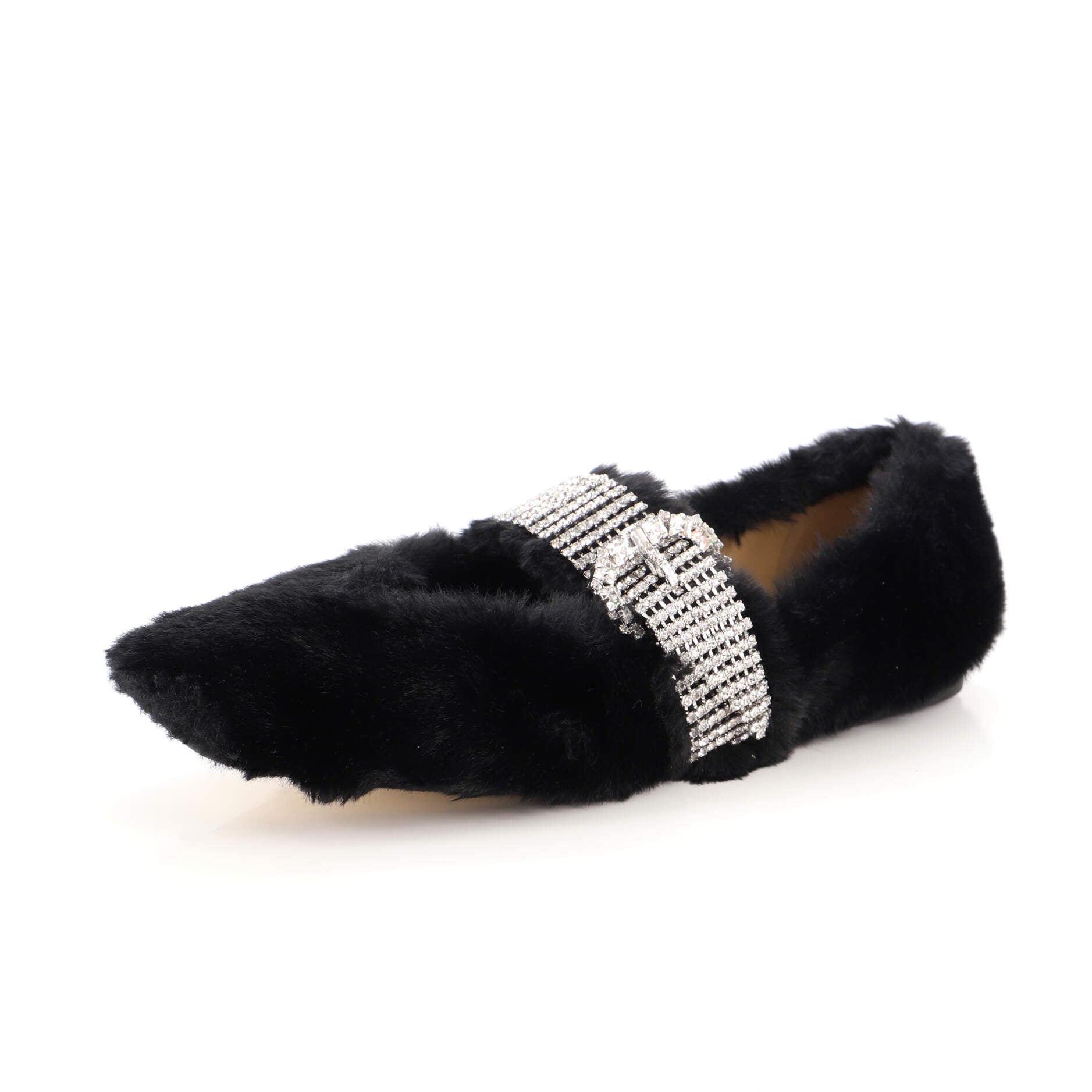 Women's Krista Ballerina Flats Faux Fur with Crystals