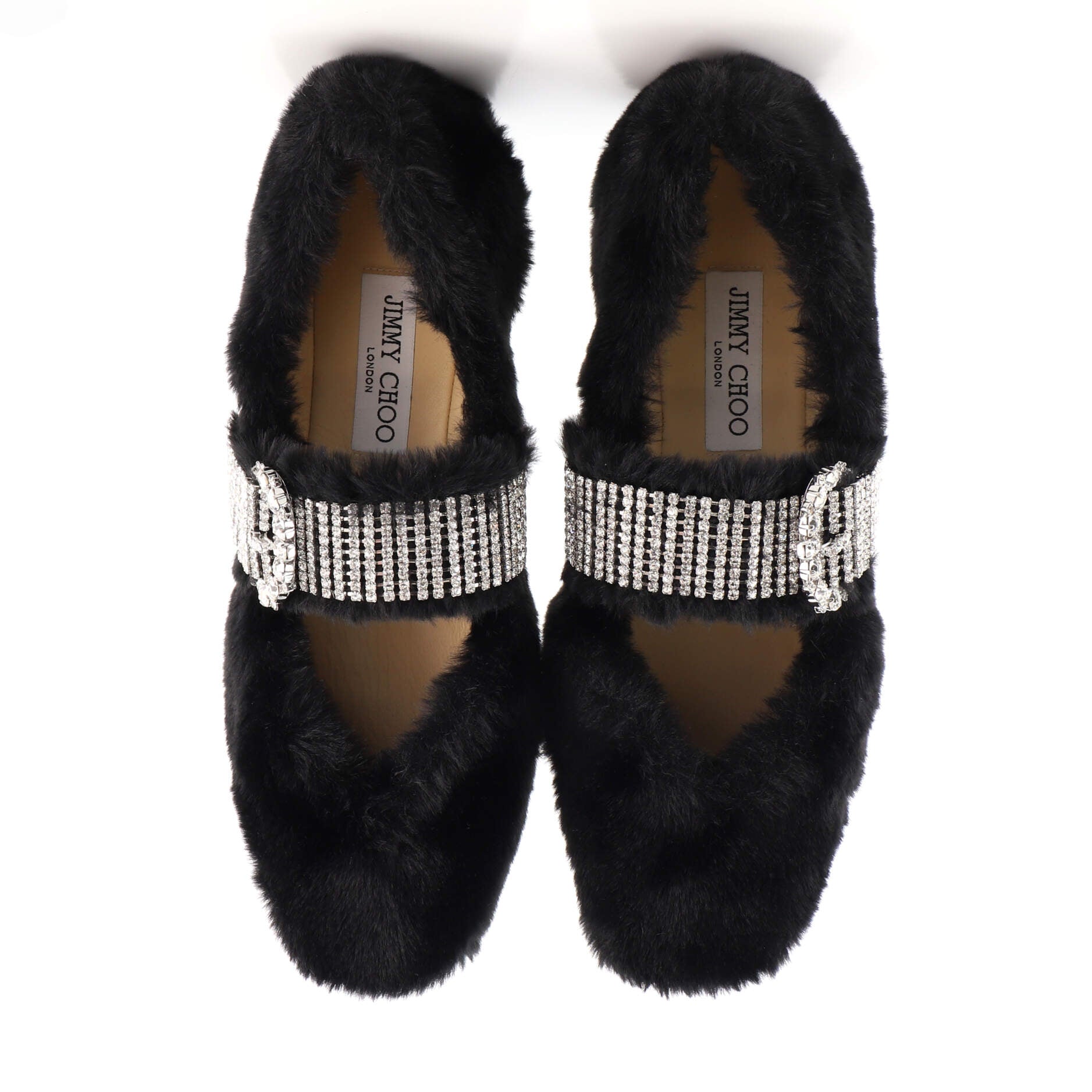 Women's Krista Ballerina Flats Faux Fur with Crystals