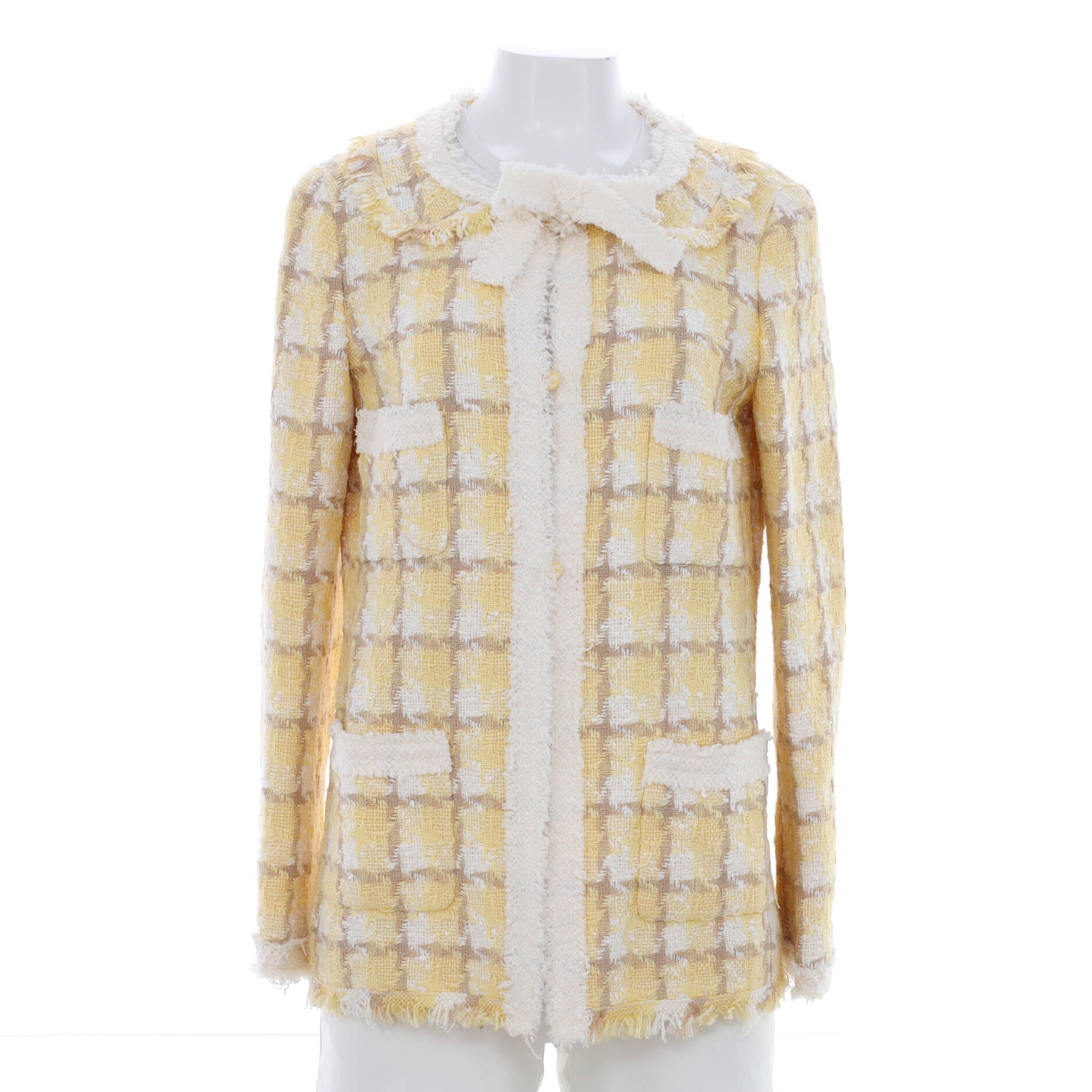 Women's Tie Closure Frayed Hem Jacket Tweed