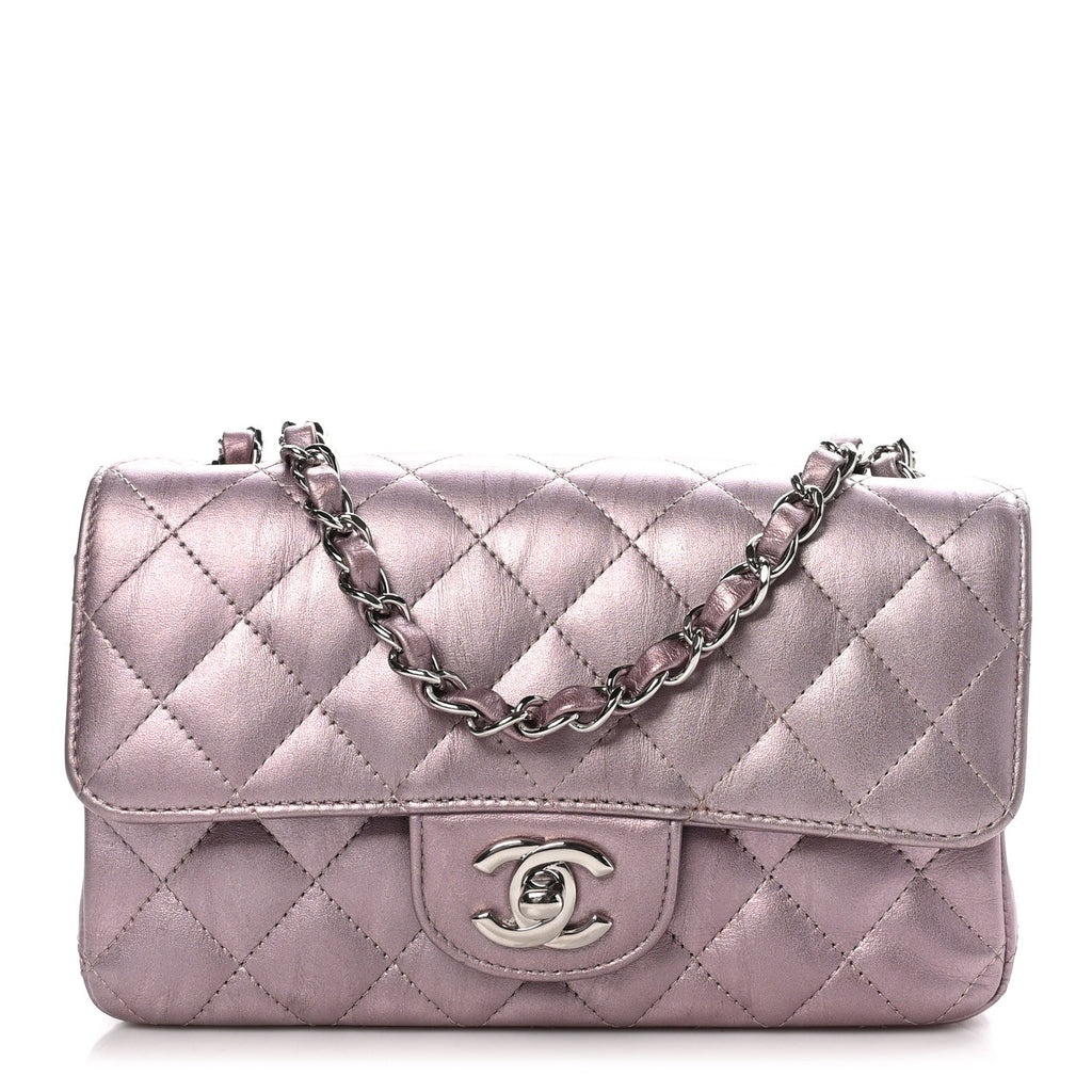 Metallic Calfskin Quilted Mini Rectangular Flap Pink