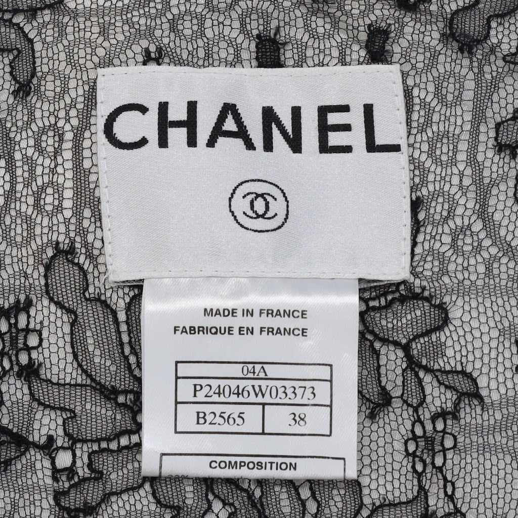 Women's Striped Collar Jacket Tweed with Scalloped Lace Detail