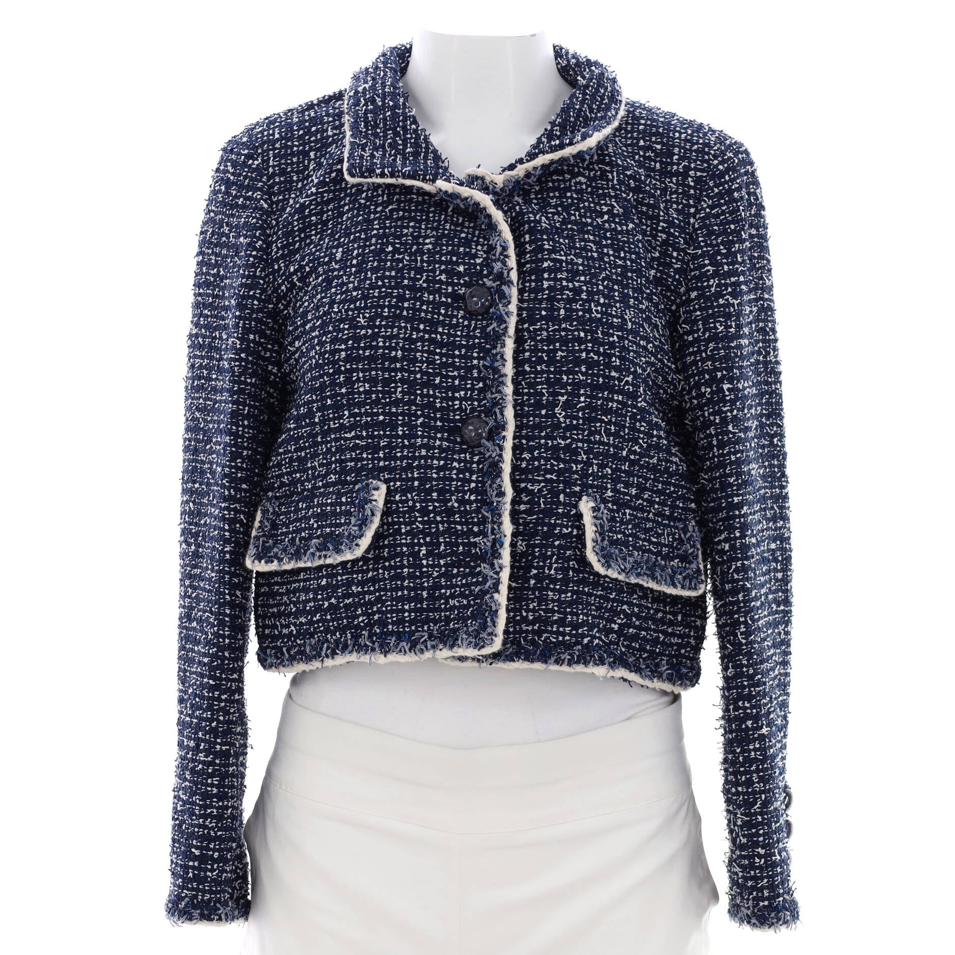 Women's High Collar Two Pocket Button Jacket Tweed
