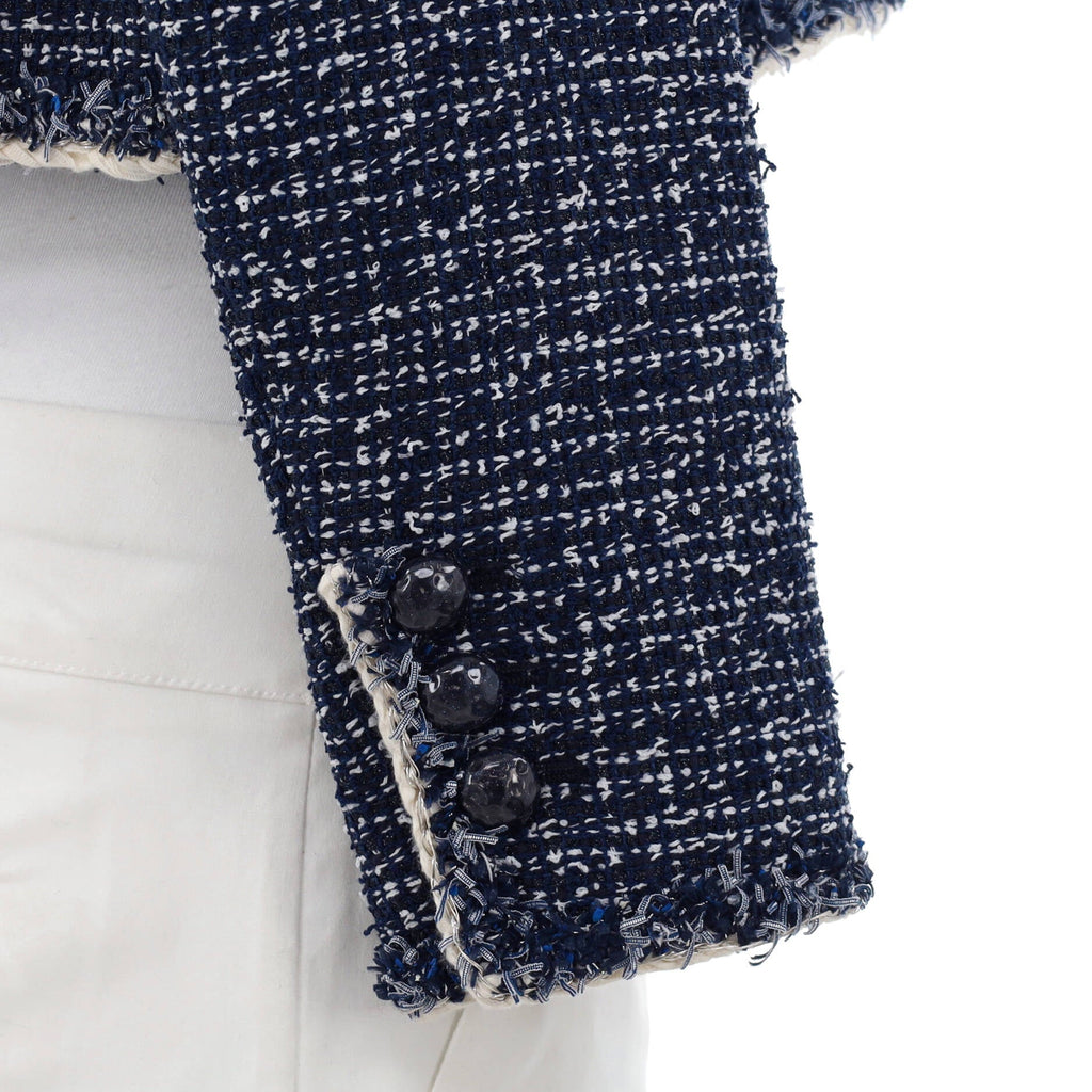 Women's High Collar Two Pocket Button Jacket Tweed