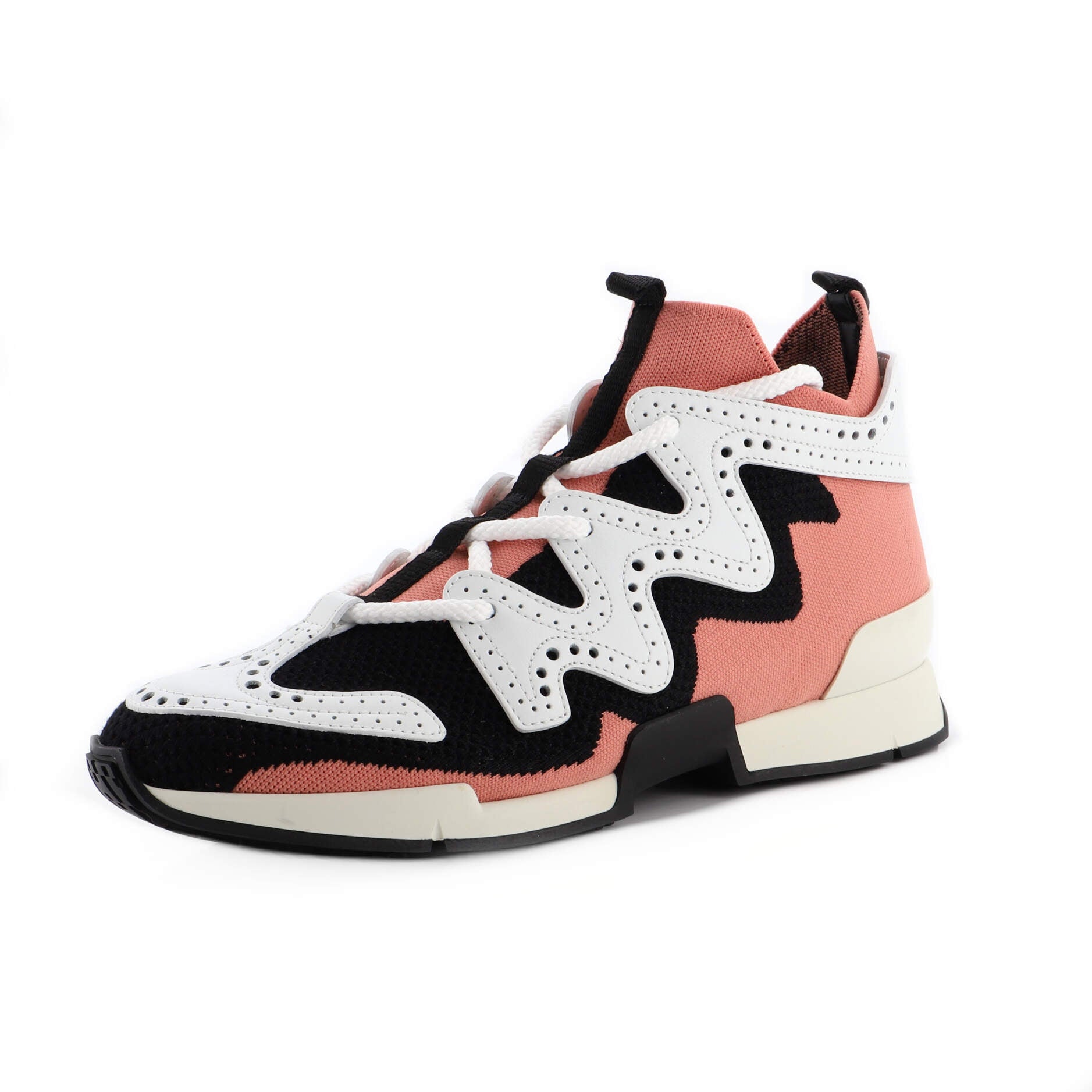 Women's High Rise Action Sneakers Knit Fabric and Perforated Leather