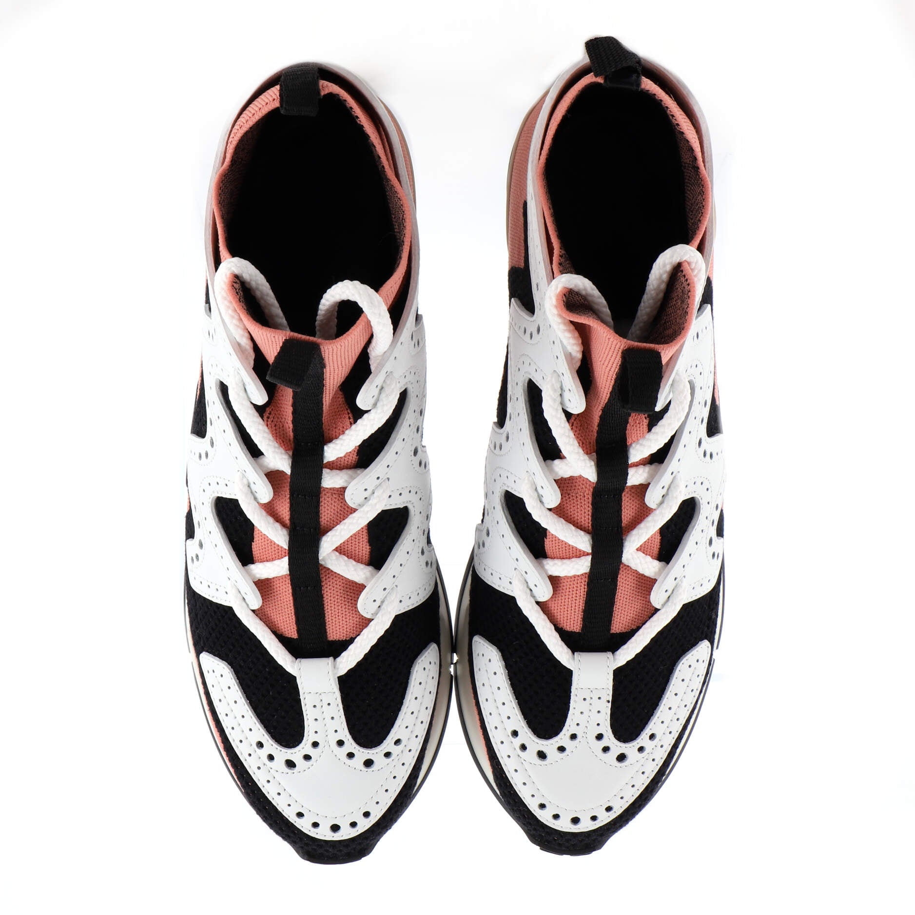 Women's High Rise Action Sneakers Knit Fabric and Perforated Leather