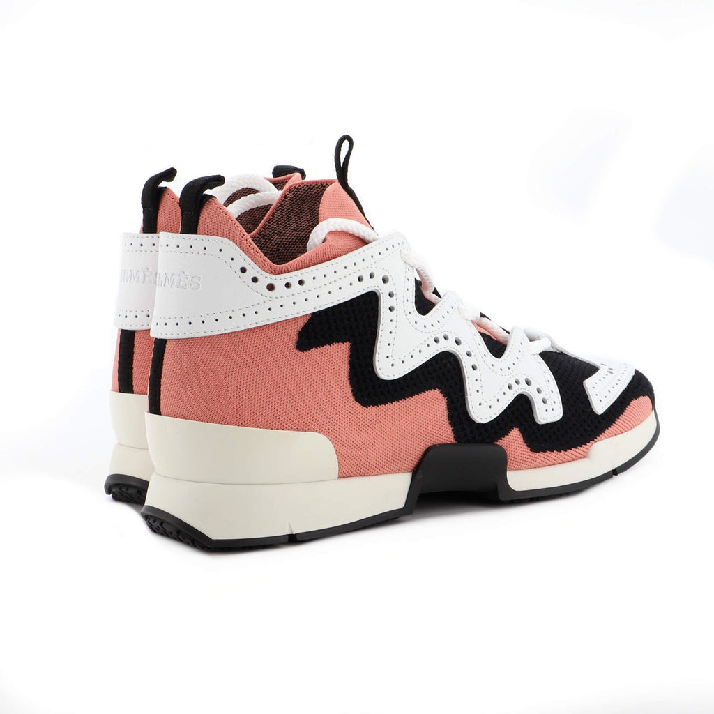 Women's High Rise Action Sneakers Knit Fabric and Perforated Leather