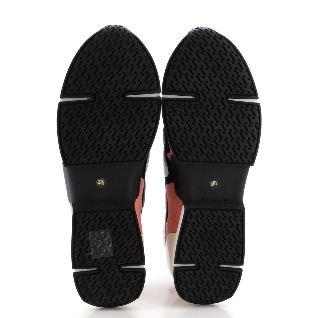 Women's High Rise Action Sneakers Knit Fabric and Perforated Leather