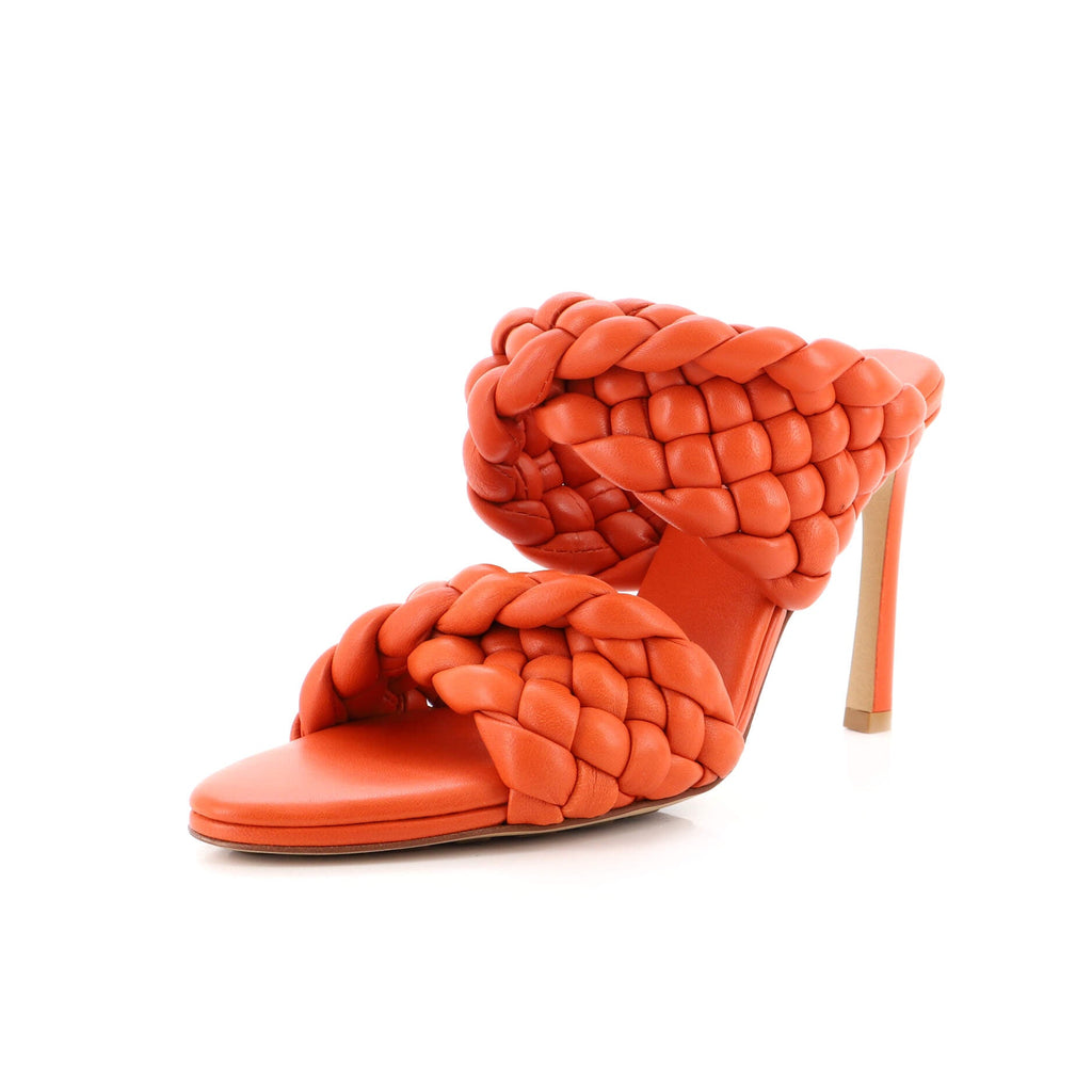 Women's Curve Twisted Heeled Sandals Padded Intrecciato Leather