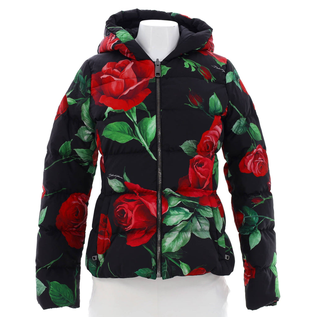 Women's Reversible Down Jacket Rose Printed Quilted Nylon