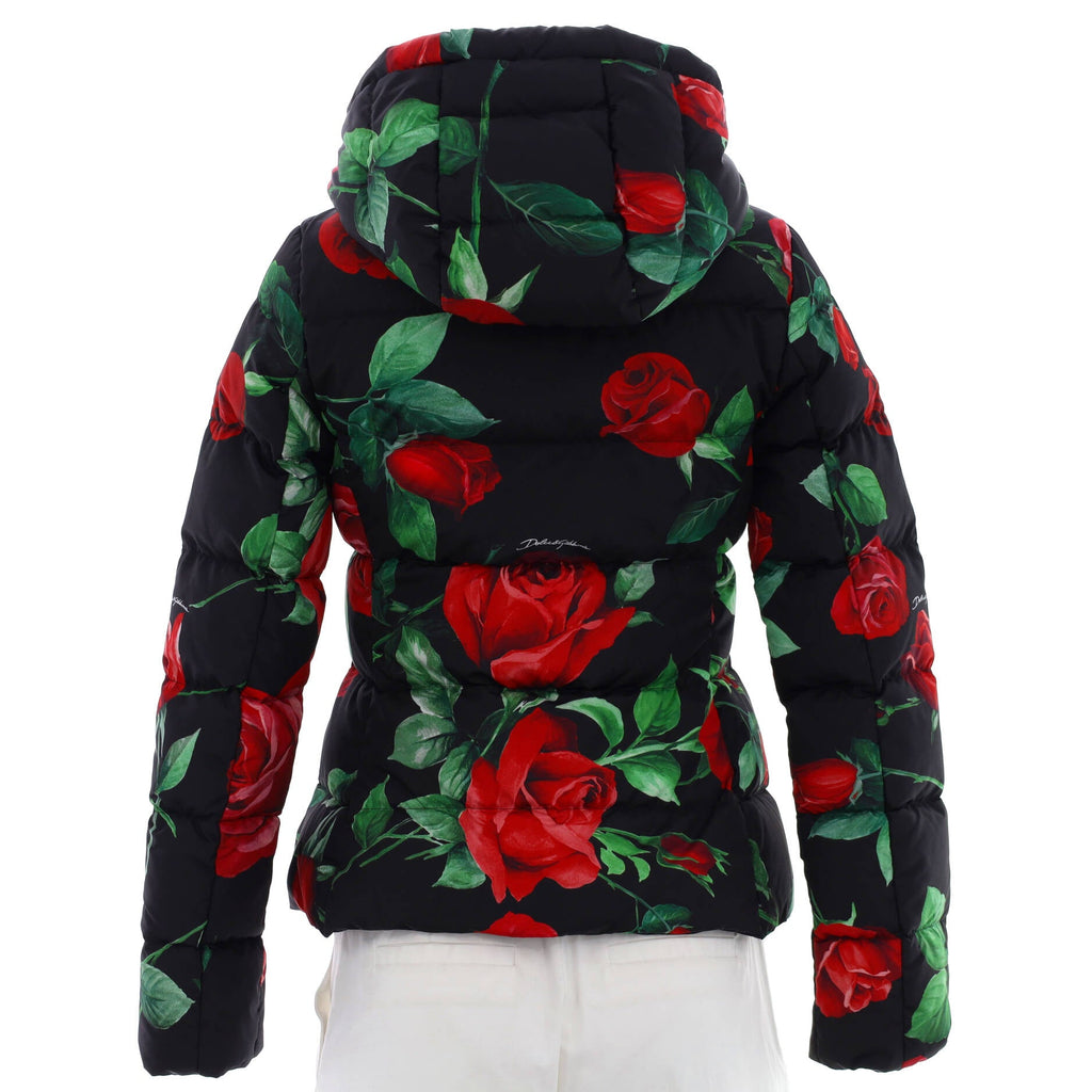 Women's Reversible Down Jacket Rose Printed Quilted Nylon