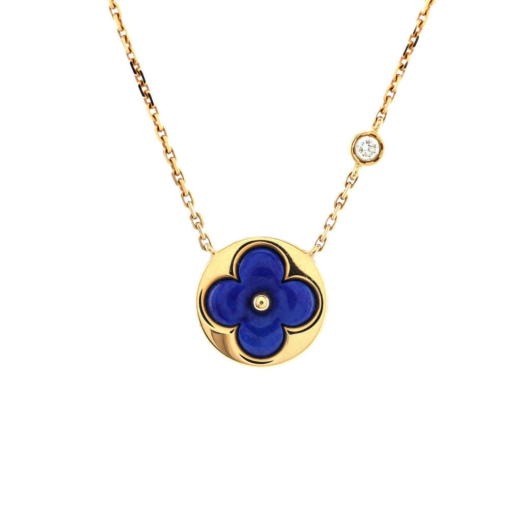 Color Blossom BB Sun Pendant Necklace 18K Yellow Gold with Lapis and Diamond