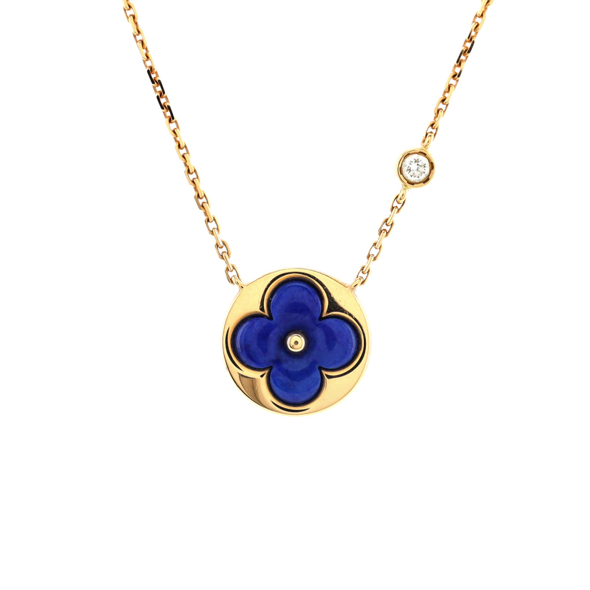 Color Blossom BB Sun Pendant Necklace 18K Yellow Gold with Lapis and Diamond