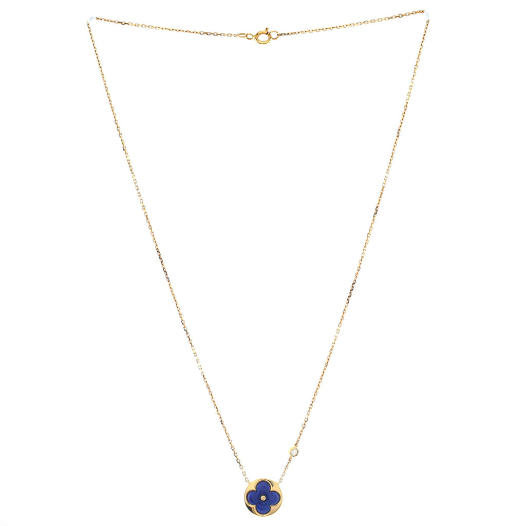 Color Blossom BB Sun Pendant Necklace 18K Yellow Gold with Lapis and Diamond