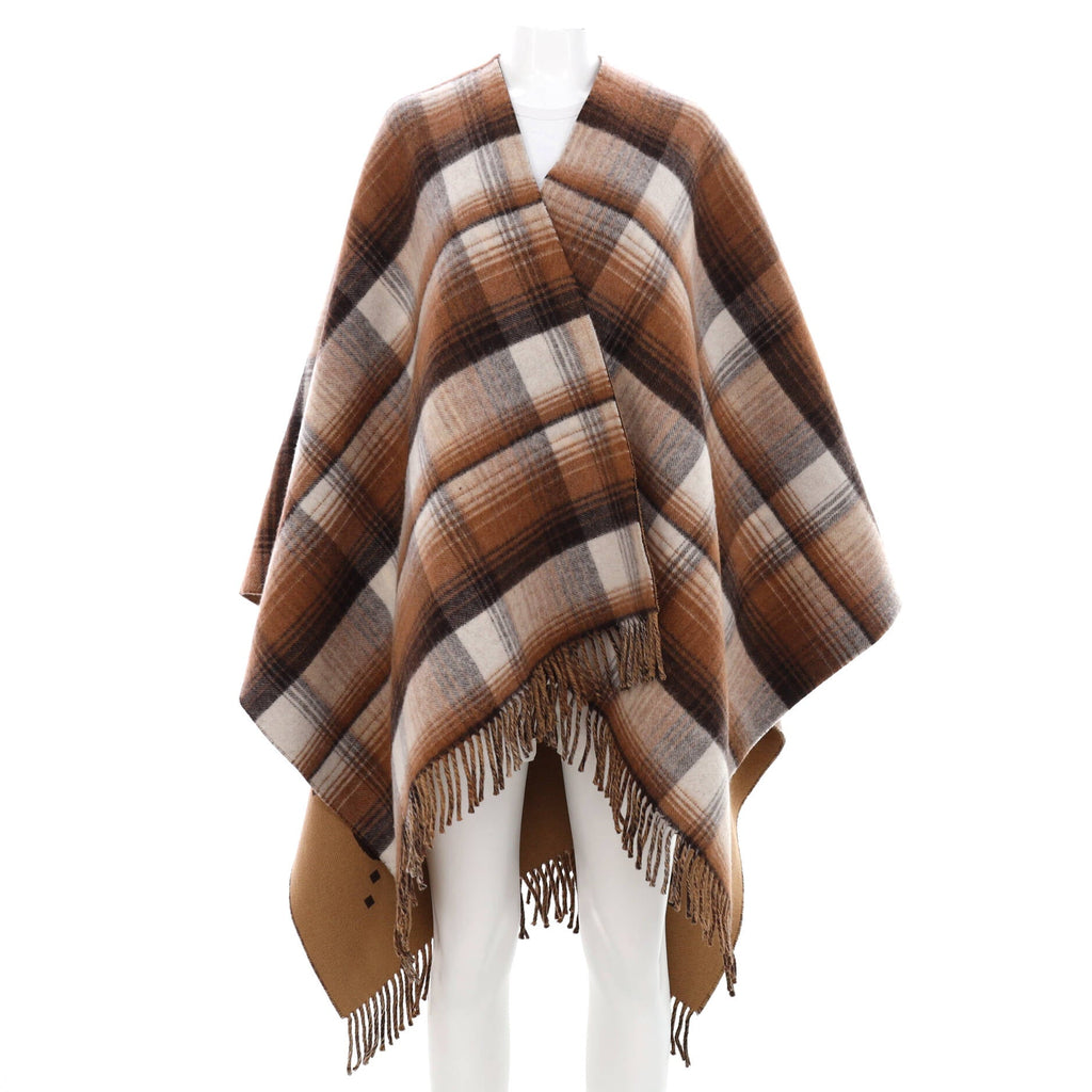 Women's Reversible Cape Poncho Plaid Wool