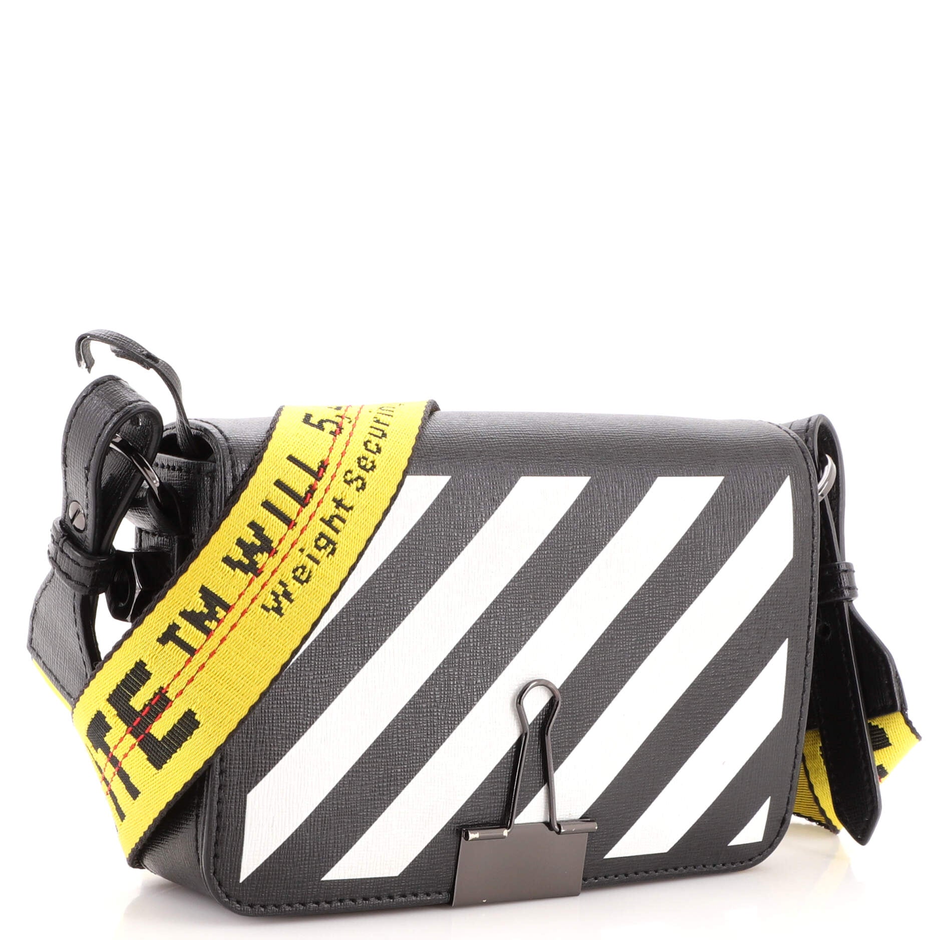Binder Clip Flap Bag Striped Leather Mini