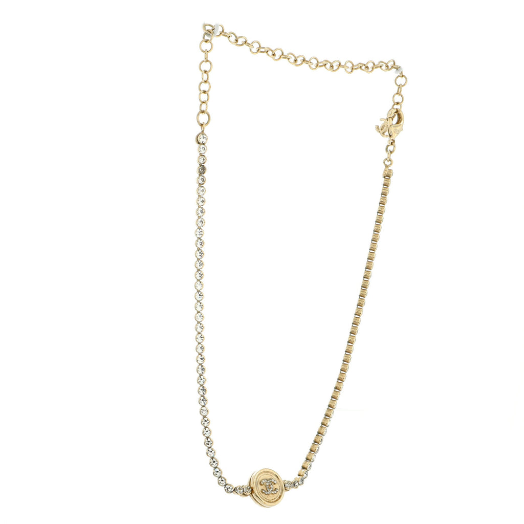 CC Round Button Choker Necklace Metal with Crystals