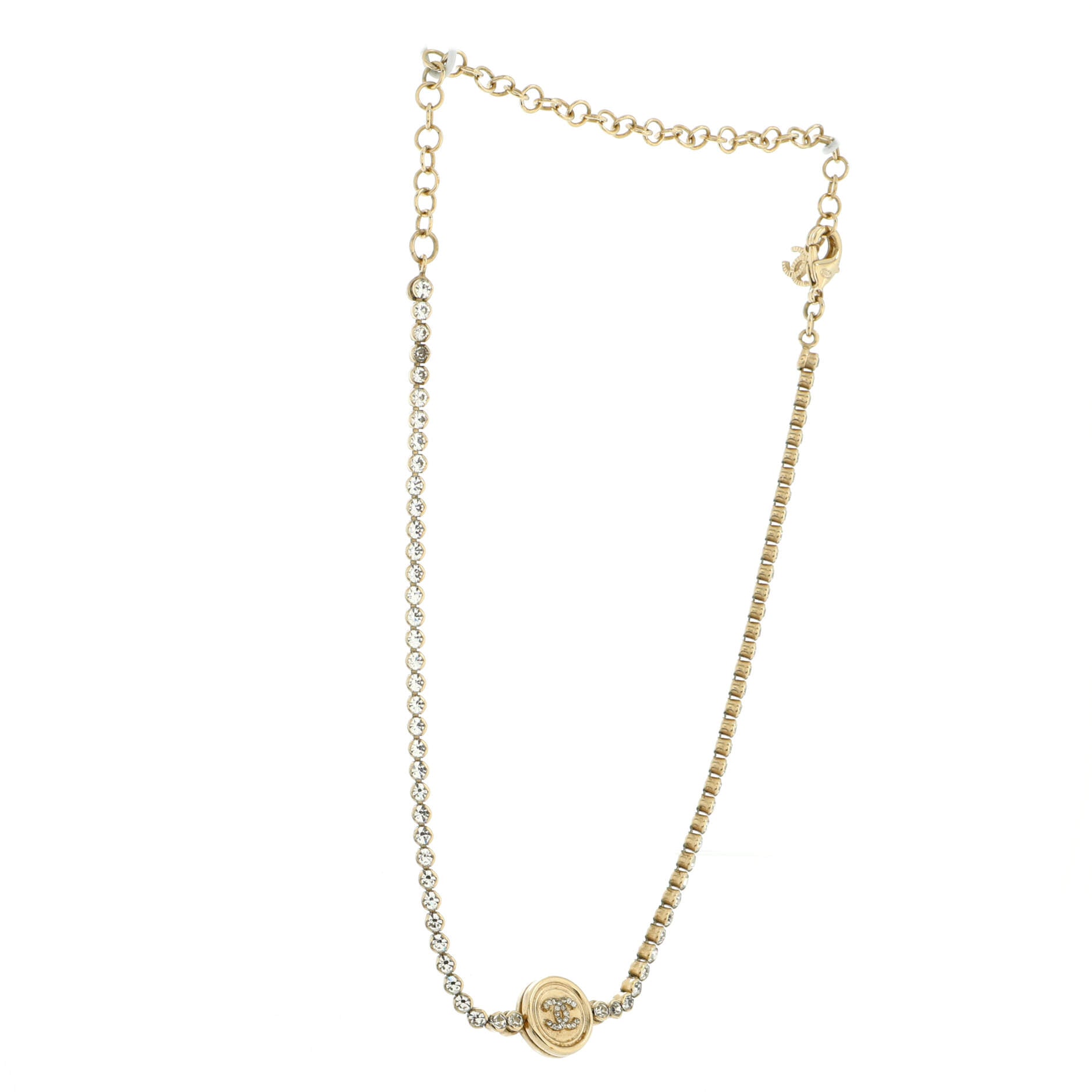 CC Round Button Choker Necklace Metal with Crystals