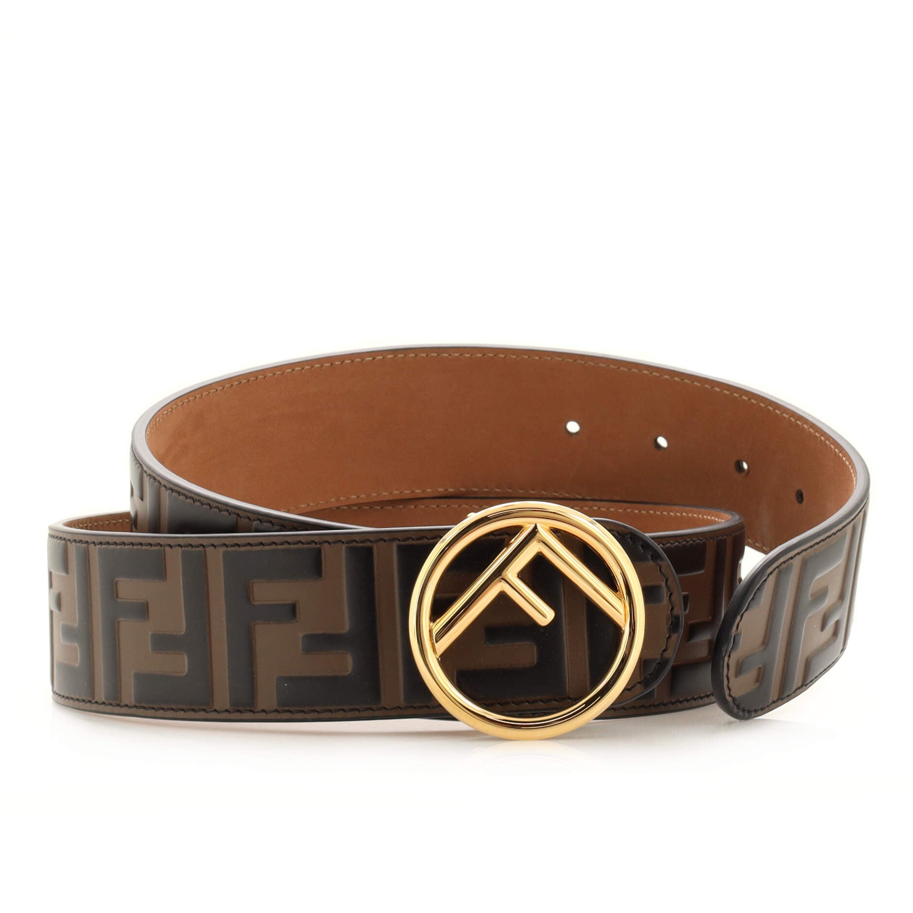 F is Fendi Belt Zucca Embossed Leather Wide 85